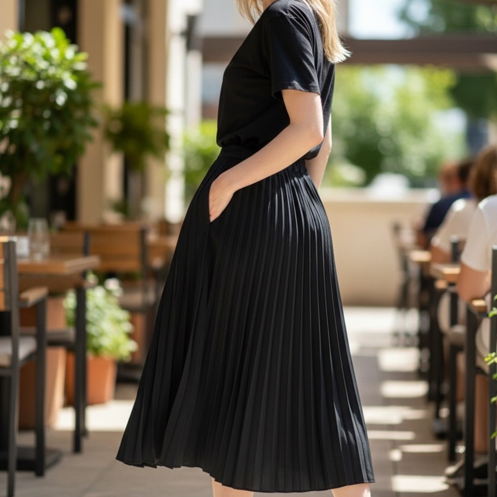 J. Crew Black Midi Pleated Skirt